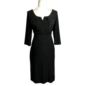 NWT Mikarose Black Midi Dress Size Medium Side Ruched 3/4 Sleeves